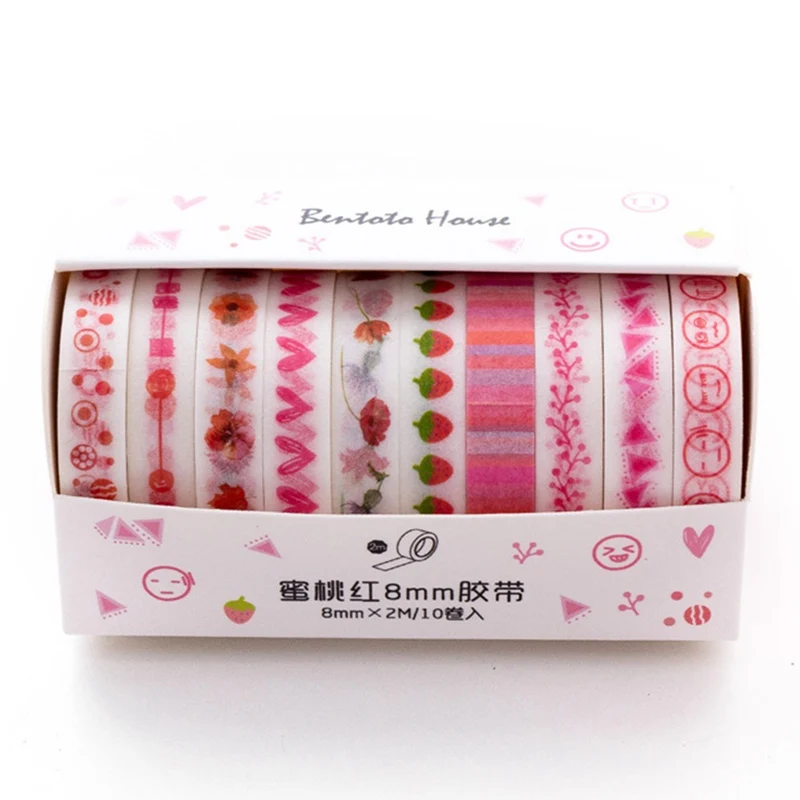

10 Pcs/pack Green Pink Yellow Journal Washi Tape Set Adhesive Tape DIY Scrapbooking Bullet Masking Tape