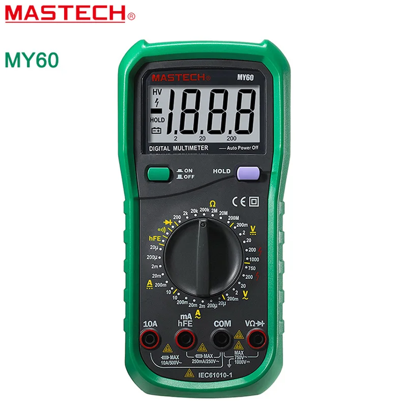 

MASTECH MY60 Digital Multimeter DMM AC/DC Voltmeter Ammeter Ohmmeter Tester w/hFE Test Multimetro Ammeter Multitester