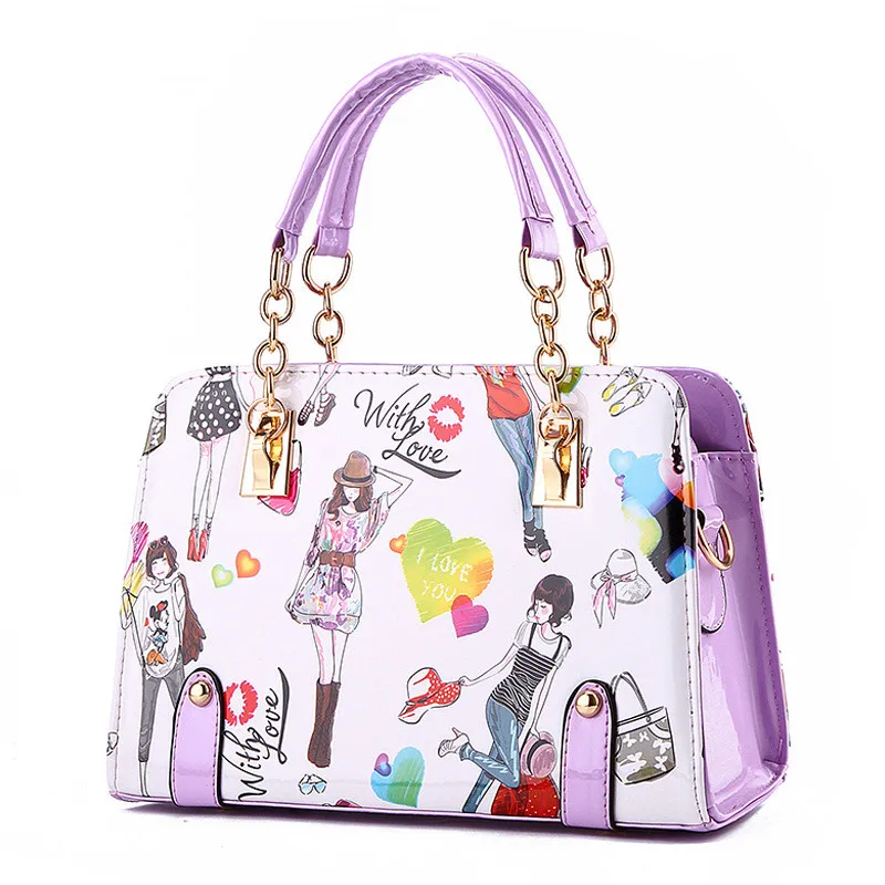 

Fashion PU Women Handbag Shoulder Bag Violet Clutch Shoulder Strap Reglable Crossbody Messenger Cartoon Pattern