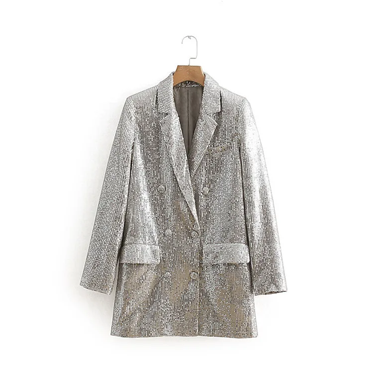XIKOI Винтажный серебряный Блейзер, карманы, зубчатый воротник, пальто с длинным рукавом, пальто, верхняя одежда, Женский Ретро стиль, свободный, casaco feminines