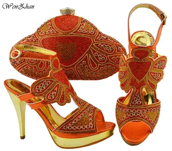 

Italian matching shoe and bag sets for party /wedding African women high heel shoes and bag sets orange hottest B810-23