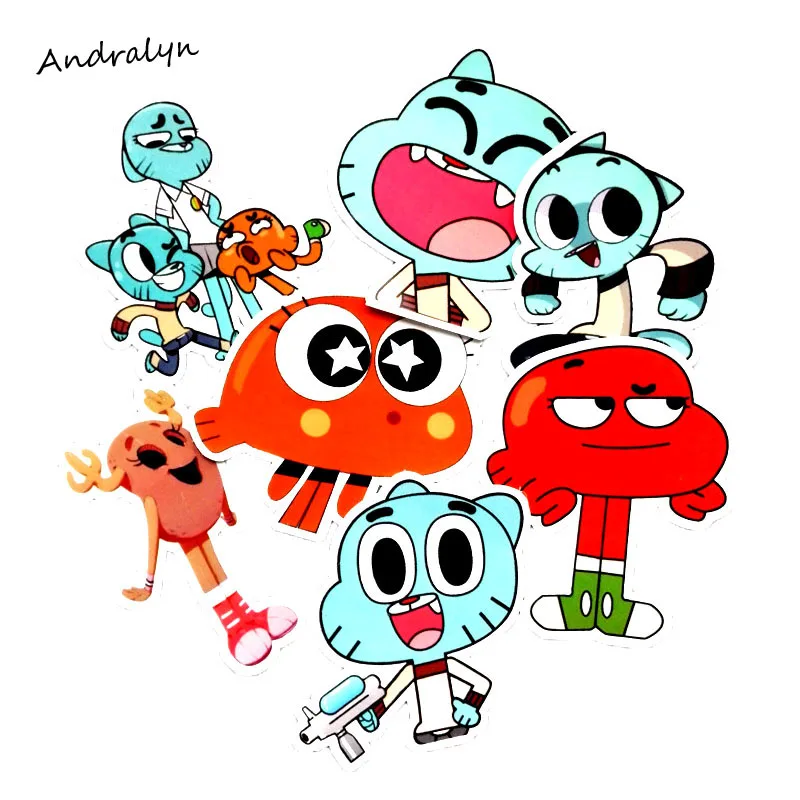 

14Pcs/set Funny Anime The Amazing World of Gumball Sticker For Car Laptop Backpack Motorcycle Phone Decal Kids Toy Sticker