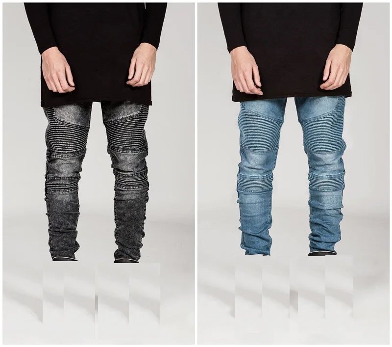 BIKER JEANS popular logo crumpled slim with tiny elastic Jeans | Мужская одежда