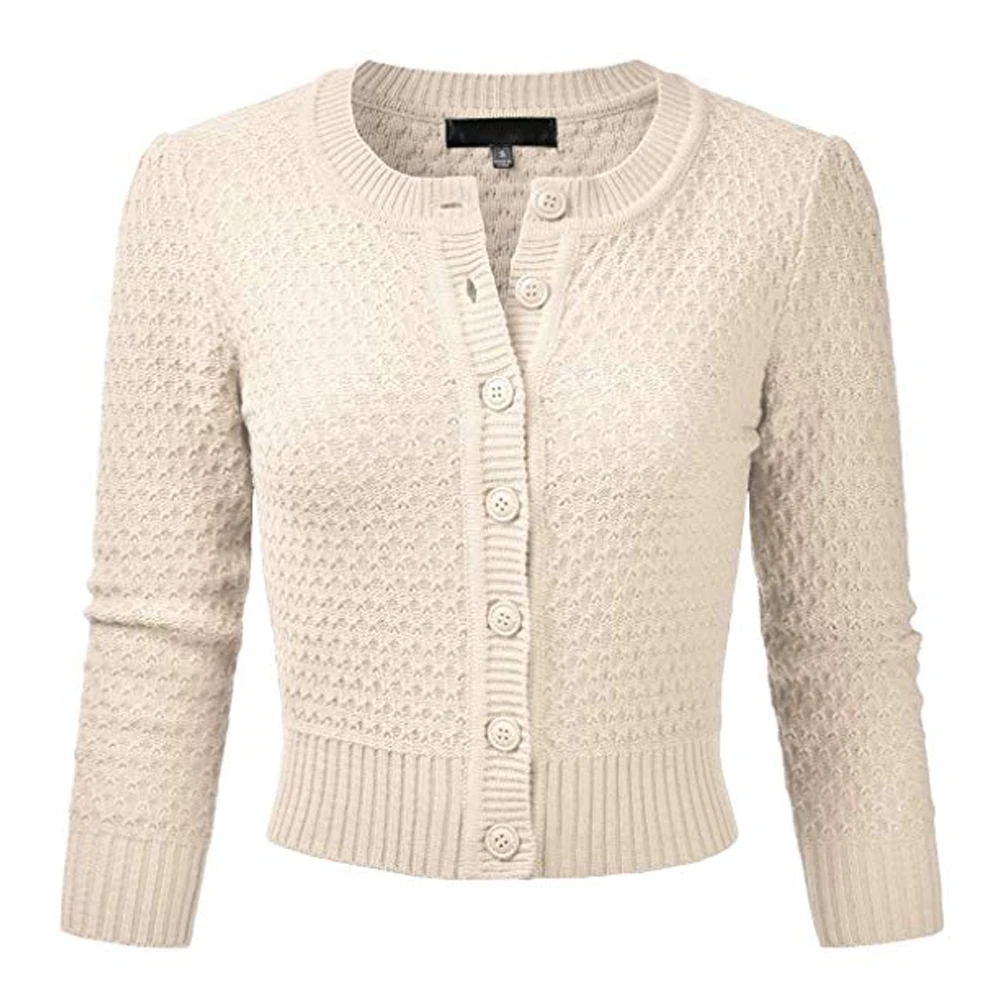 HEFLASHOR/осенние однотонные вязаные свитеры женские повседневные кардиганы с рукавом 3/4, свитера с круглым вырезом Женская верхняя одежда с открытым швом, пальто 3XL - Цвет: A19