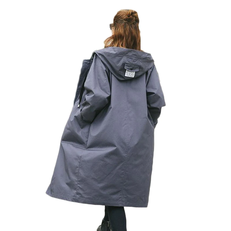 

2018 autumn new Women long style trench coat thin solid outwear casual hooded loose long sleeve coat female trench QW160