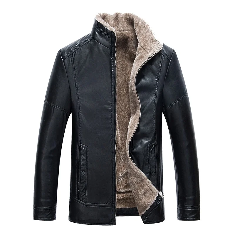 DZYS Men's Thick Warm Faux Leather Jacket for Men Male | Мужская одежда