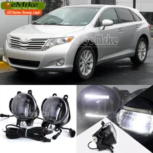 eeMrke Car Styling DRL For Toyota Venza 2009 + 2 in 1 Brighter LED Fog Light Lamp With Q5 Lens Daytime Running Lights