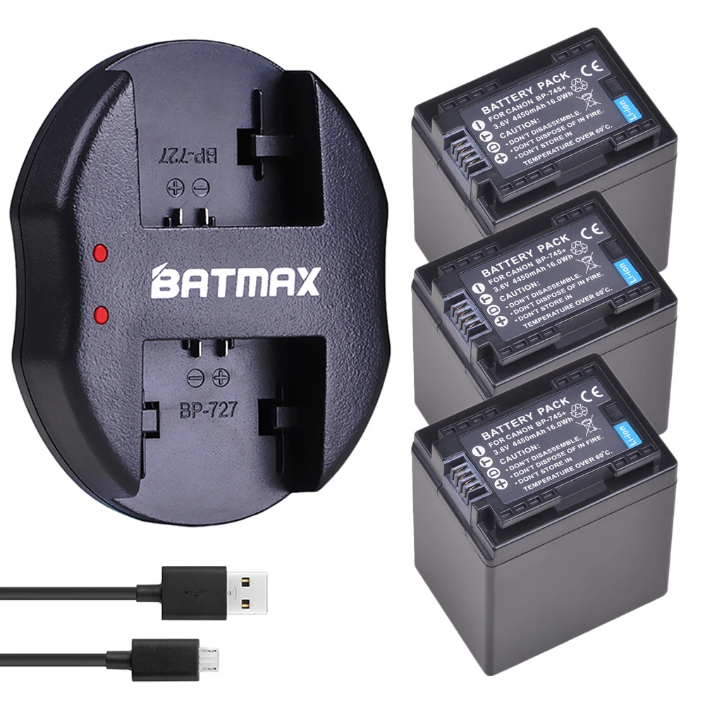 3 шт. BP-745 BP 745 Батарея+ USB Dual Зарядное устройство для Canon BP-709 BP-718 BP-727 BP-745 BP709 BP718 BP727 BP745 HF406 R306 R32 R30