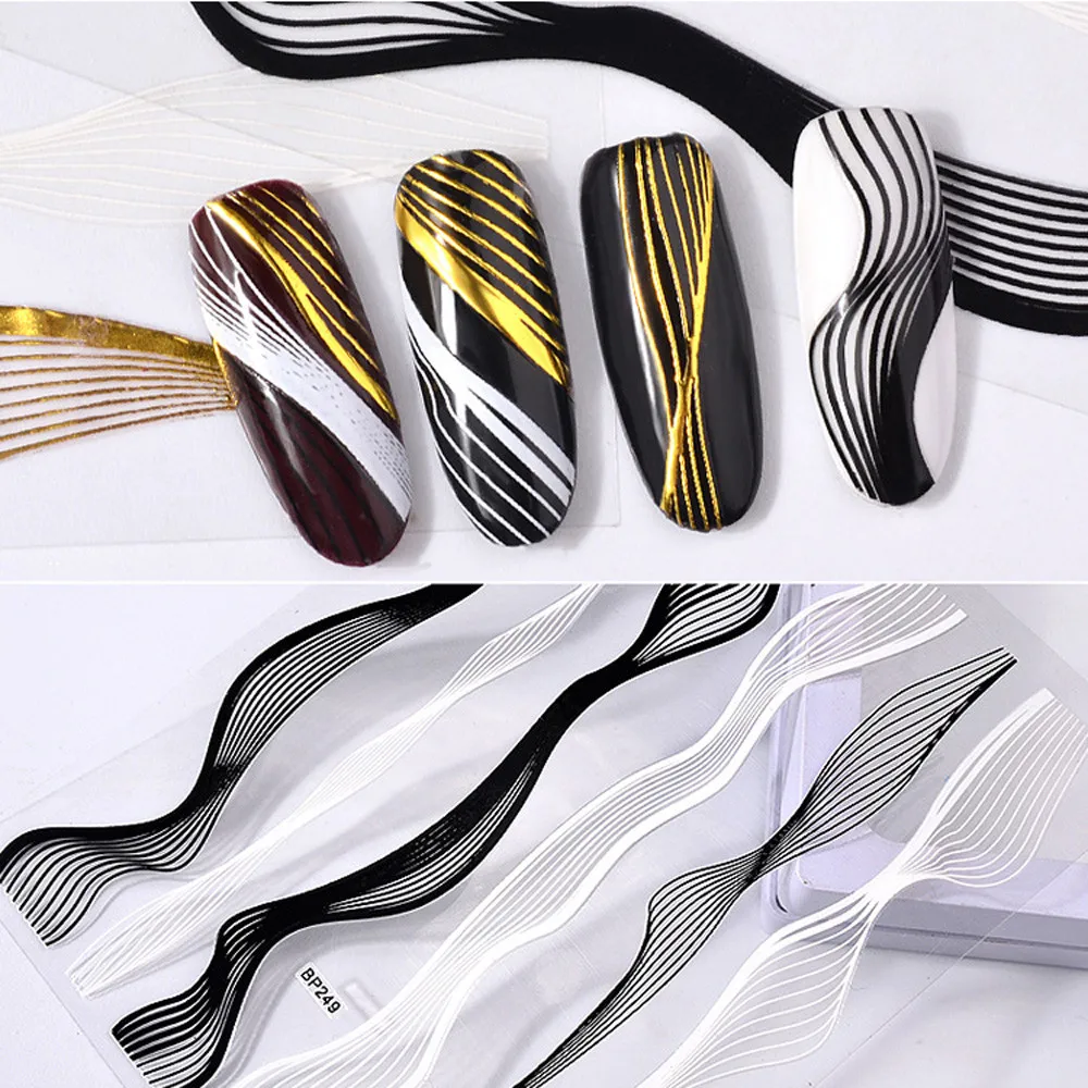 

1 relief 3D nail art sticker strap plastic 3D three-dimensional white gold black nail applique nail sticker decoration DIY