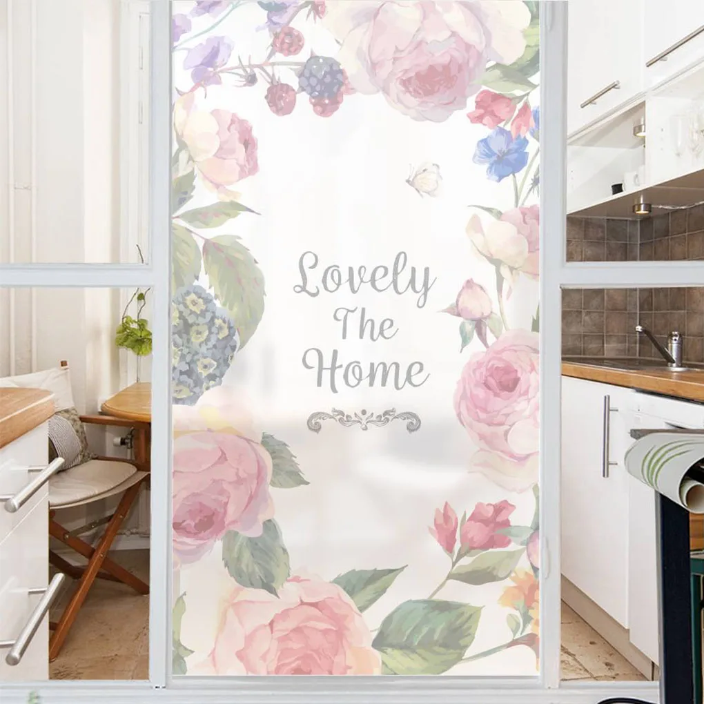 Window Waterproof Flowers Wreath Glass Stickers Balcony Window Sliding