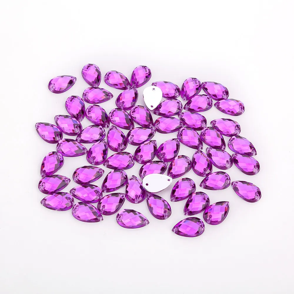 TPSMOC 8*13mm/10*14mm/13*18mm/18*25mm Water Drop Colorful Acrylic Sew On Rhinestone Flatback Crystal Beads For DIY Dress - Цвет: Fuchsia