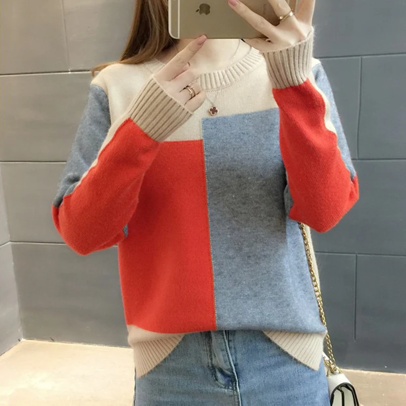 Surmiitro Sweater Women For Winter 2018 Fashion Autumn Patchwork Knitted Long Sleeve Pullover Female Tricot Jumper Pull Femme Surmiitro Sweater Women For Winter 2018 Fashion Autumn Patchwork Knitted Long Sleeve Pullover Female Tricot Jumper Pull Femme
