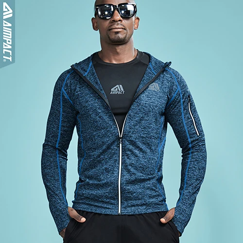 AIMPACT Спортивные Компрессионные куртки Кроссфит фитнес с длинным рукавом рубашки для тренировок Gymi бег светоотражающие спортивная одежда пальто AM4027 - Цвет: Blue