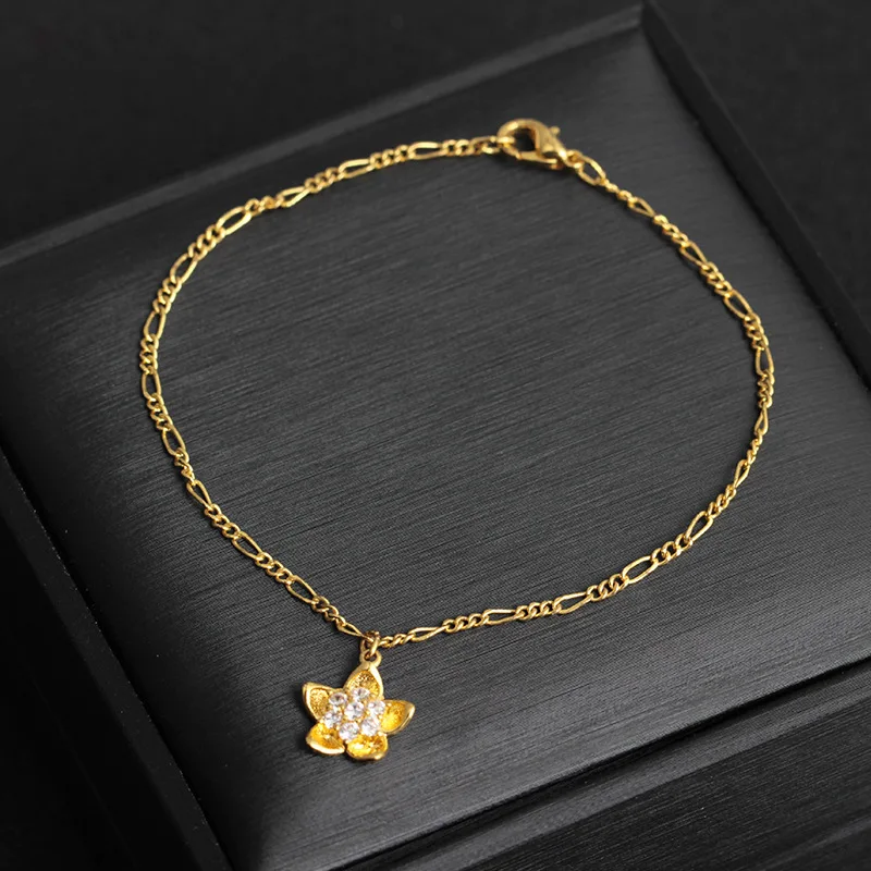 

Halhal Anklets For Fashion Simple Zircon Flower Bracelet Micro-inlaid Pentagon Cross-border Supply Of Copper Jewelry Wholesale