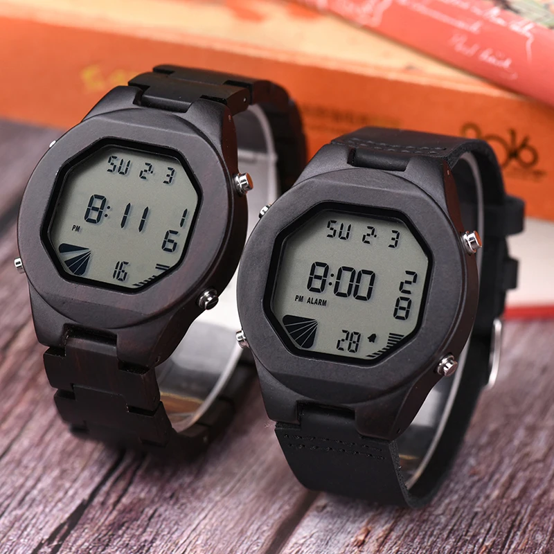 

BOBO BIRD L-Q06 LED Wooden Digital Watch Men Ebony Wood Case Kol Saati OEM
