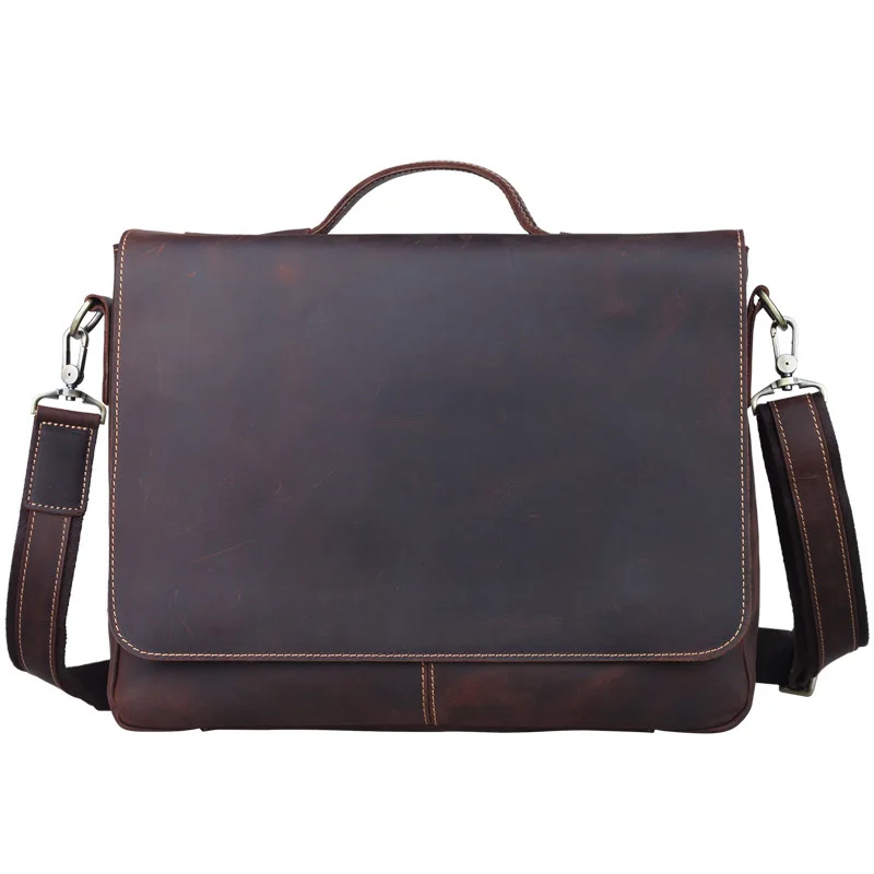 

Men's Messenger Bag Genuine Leather 15 Inches Laptop Shoulder Bag Male Cross Body Handbag Business Briefcase Travel Flap Pocket