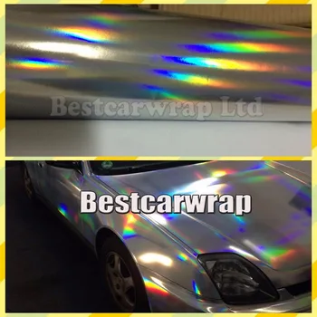 

Best quality 3 layers Chrome holographic silver Car Wrap Cover Film Stickers With air release cut wrapping foil size 1.52x20m