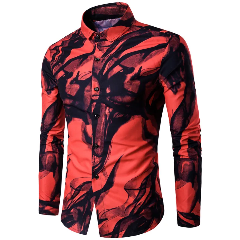 

Brand Men Ink Printing Shirt Long Sleeve Chemise Homme 2018 Fashion Business Design Mens Slim Fit Dress Shirts Casual Social