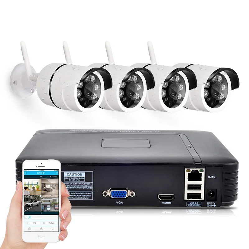 Mini NVR Full HD 4 Channel Security System IP Camera Android ios APP Control CCTV font