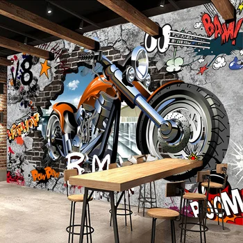 

Custom Wall Cloth Waterproof Wallpaper Motorcycle Street Graffiti Art Mural Living Room Restaurant Wall Decoration Wall Painting