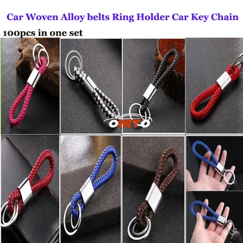 

No logo 100pcs/set Auto Key Rins Car Key Chains Car Woven Rope Bags Pendant Alloy belts Holder Car Key Rings 2Rings Style