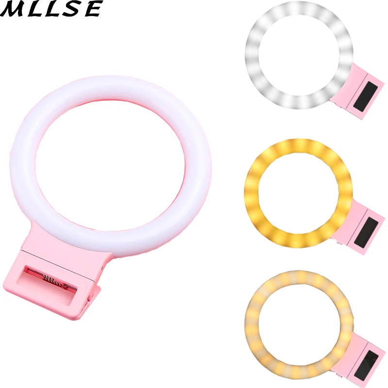 

MLLSE USB Charge LED Selfie Ring Light for iPhone X 8 Xs Phone Supplementary Lighting Night Darkness Selfie Enhancing Fill Light