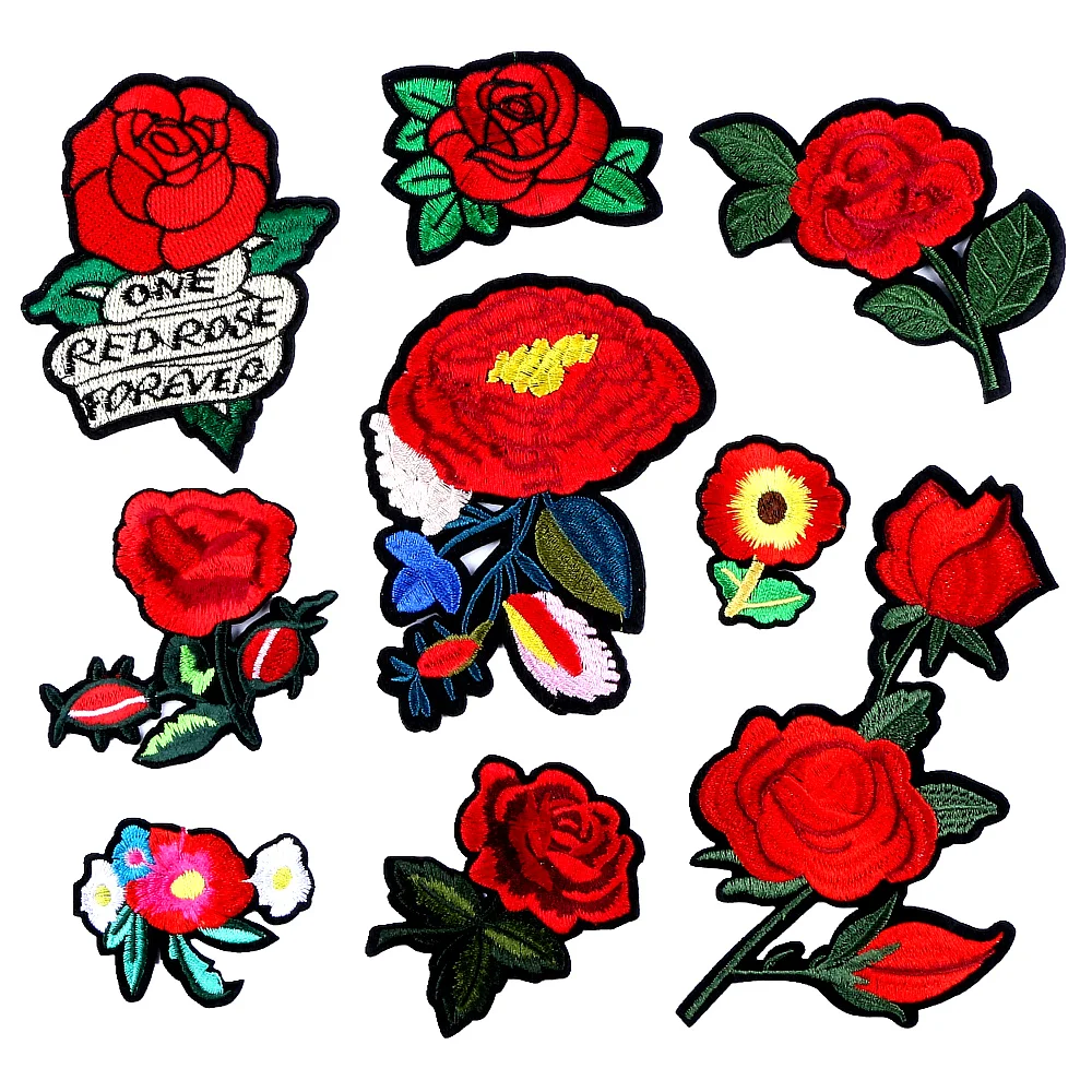 1pcs/lot Brand Patches Flowers Embroidered Patch Iron On Red Rose ...
