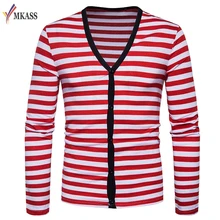 Весна Осень MKASS брендовая одежда мужские свитера v-образный вырез Slim Fit мужской кардиган в полоску контрастный цвет вязаный мужской свитер
