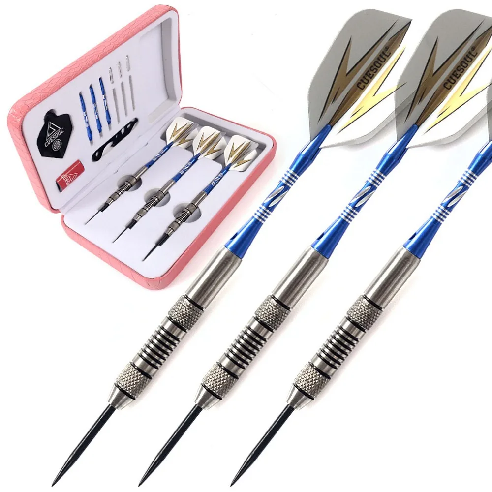 CUESOUL Tungsten Steel Tip Darts- 24 Grams 90% Tungsten Dart Barrels  Darts with Pink Dart Case