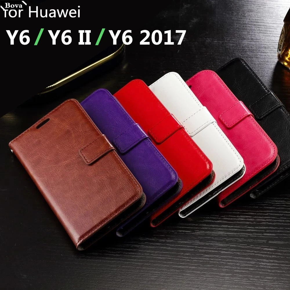 Чехол книжка с отделением для карт Huawei Y6 II 2017 2018 Prime 2019 чехол телефона из