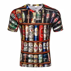 2017 Новинка Мужская 3D футболка банки пива печатных хип хоп Crewneck короткий рукав для мужчин/для женщин футболка футболки оптовая продажа
