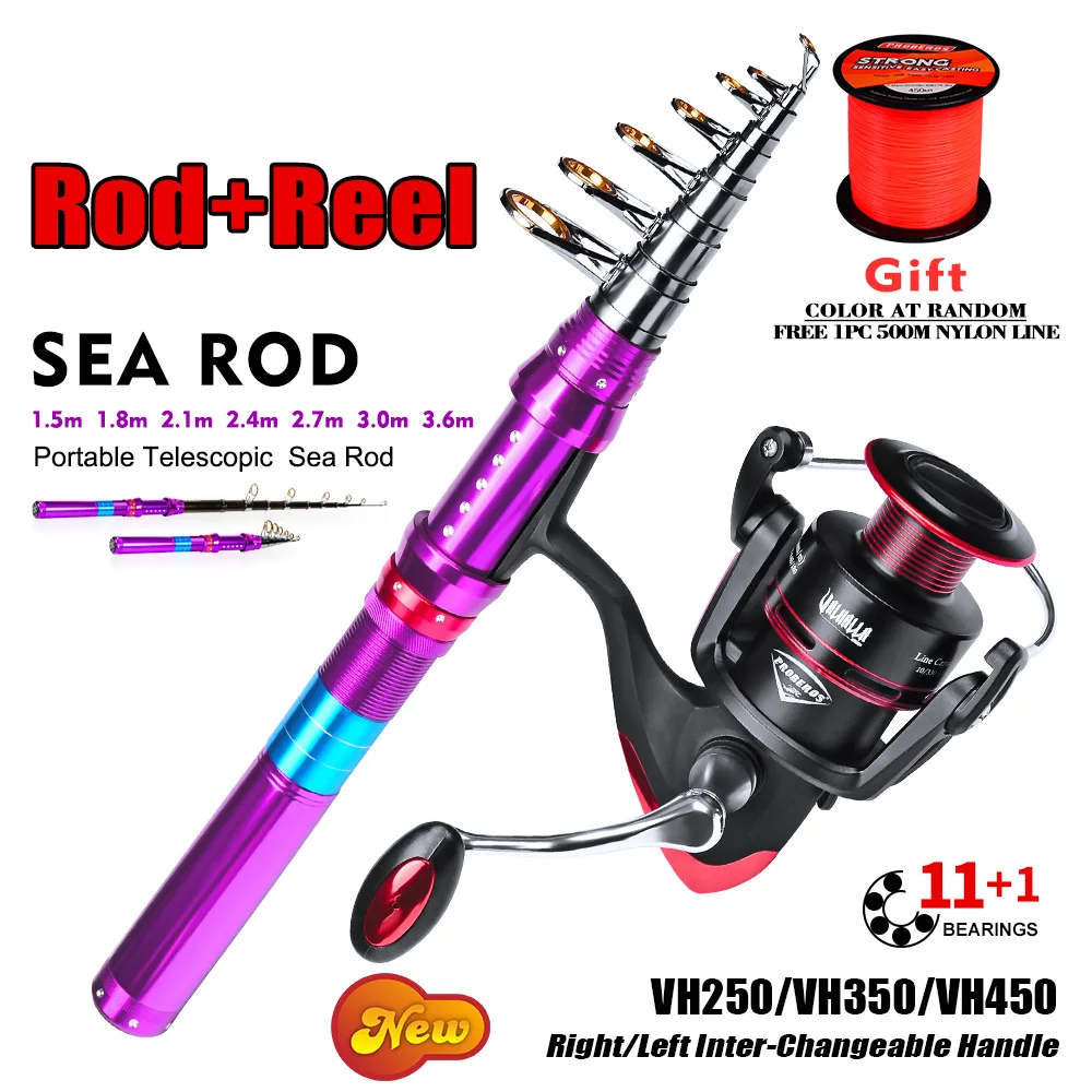 

Full Kit Telescopic Fishing Rod + fishing reel Spinning Fishing wheel Sea Rod combo 1.8-3.6M rod+reel fishing tackle
