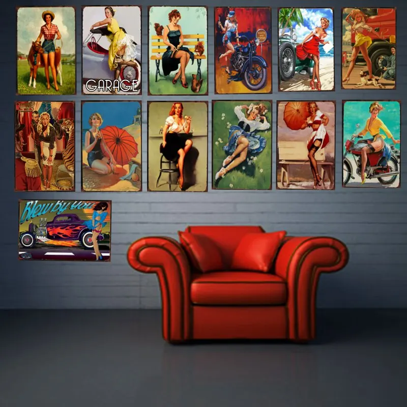 

PIN UP GIRL Tin Sign Metal Plate Iron Painting living Room Wall Bar Coffee Home Art Craft Decor 30X20CM DU-1186