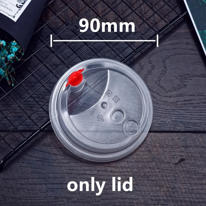 only lid 50 шт. Высокое качество 90 Калибр одноразовый стаканчик для сока 400 мл прозрачное молоко чай кофе холодный напиток на вынос упаковка пластиковые чашки - Цвет: only lid