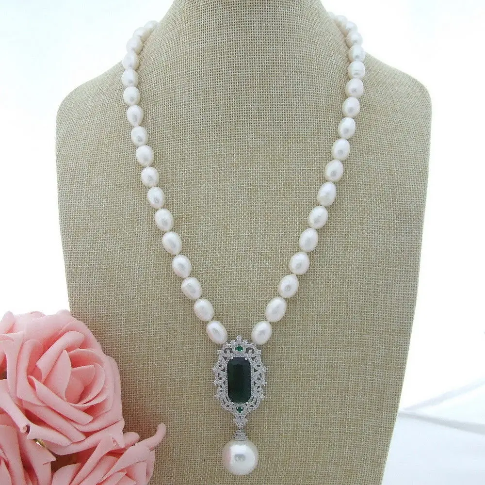 N063005 2" белый жемчуг Sea Shell Pearl Цепочки и ожерелья CZ