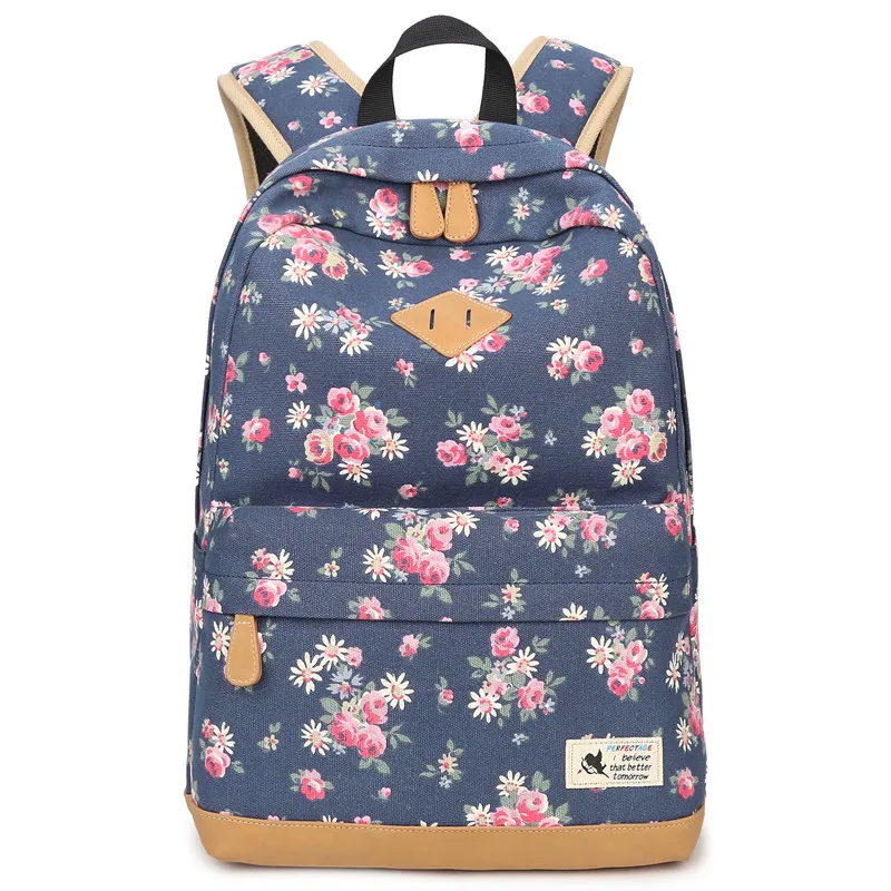 Винтажный Черный Цветочный Холщовый Рюкзак, Детская сумка для ноутбука с цветочным рисунком, 14 детских школьных сумок, школьный рюкзак для девочек, школьный рюкзак для девочек, сумка для книг - Цвет: C1