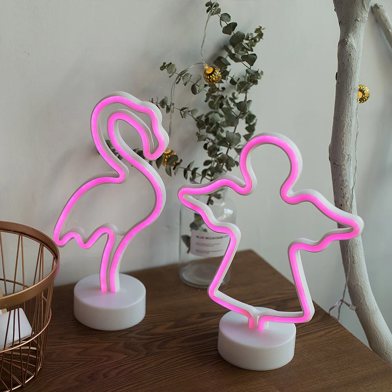  ROPIO LED Neon Abajur Night Light Table Night Lamp Flamingo Angel Heart Battery Operated for Home W - 32861243180