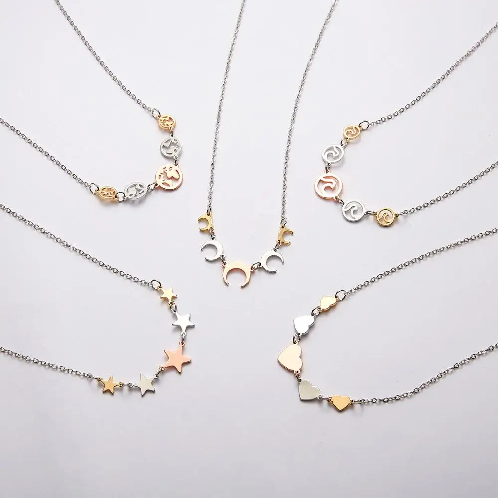 

Rinhoo 1PC 3 Colors Heart Moon Star Geometric Pendant Clavicular Chain Necklace For Women's Fashion Jewelry Gift
