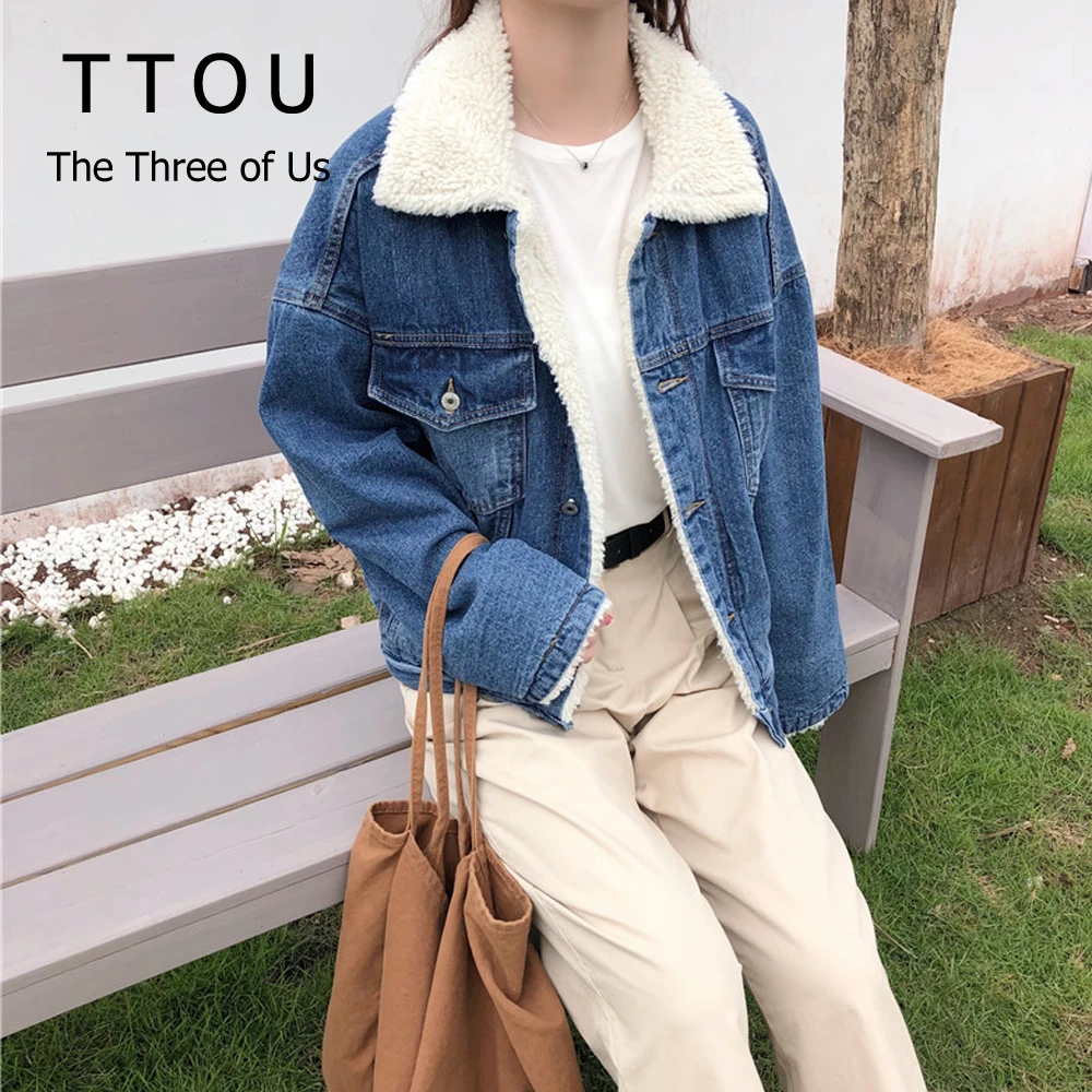 

TTOU Fashion Denim Winter Jackets Women Loose Warm Top Female Parka Outerwear Casual Autumn Fur Basic Jackets
