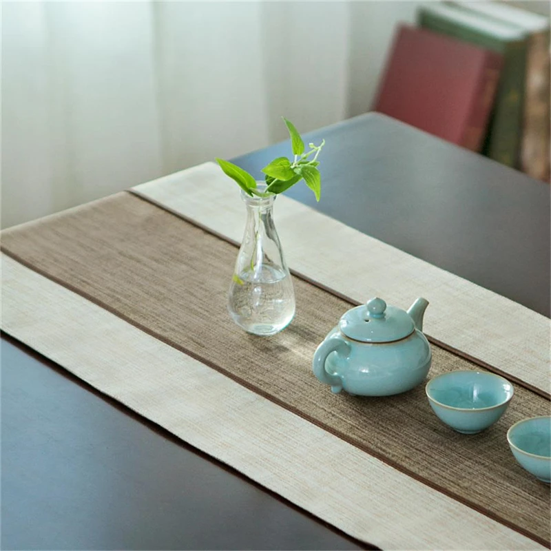 Lanweini Modern Minimalist Style Retro Solid Stripe Table Runner Decorative Chinese Classic Table Flag Cabinet Cover Table Cloth