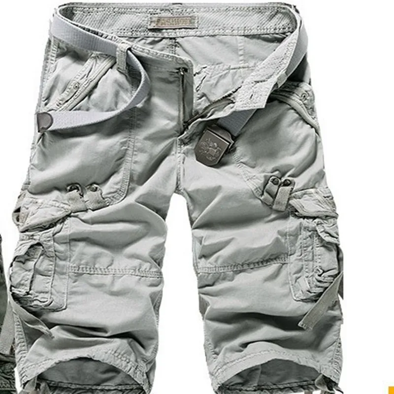 Горячая распродажа! мужские повседневные шорты модные мужские камуфляжные Карго короткие брюки мужские карманы свободные пляжные военные тренировочные шорты плюс размер - Цвет: light grey