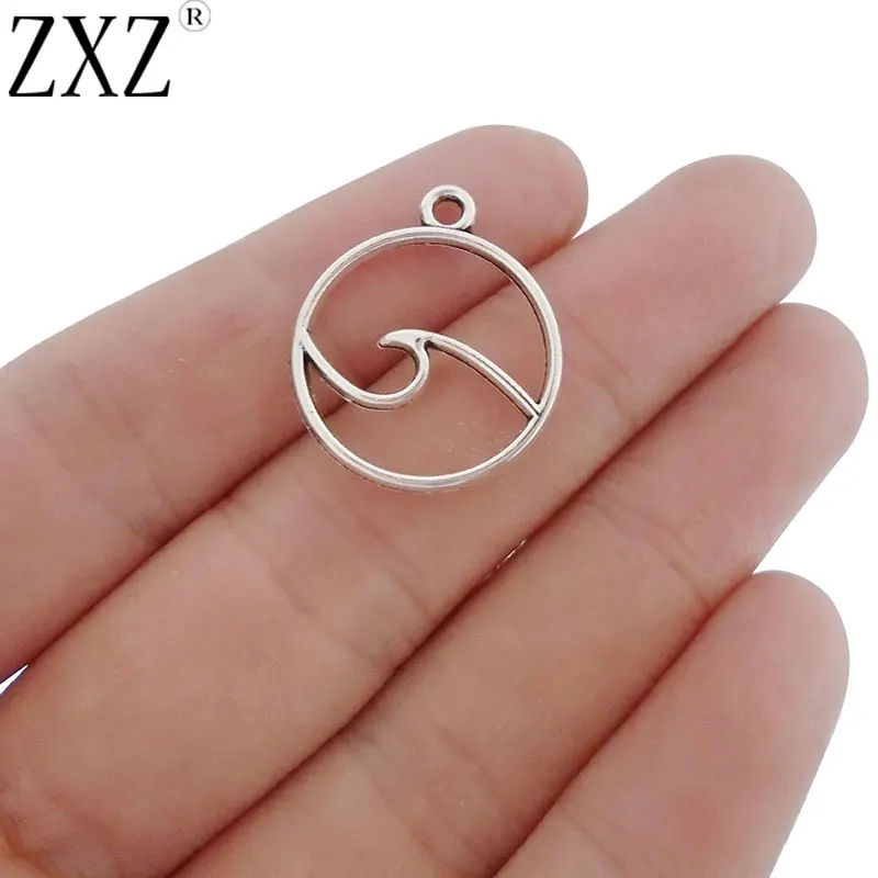 

ZXZ 10pcs Antique Silver Tone Openwork Ocean Wave Round Circle Charms Pendants for Jewelry Making Findings