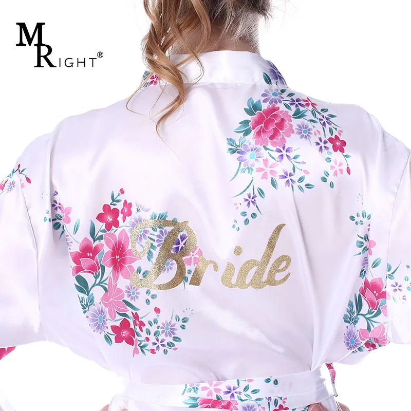 2 цвета кимоно с цветочным принтом мини-невеста халат с золотыми буквами халат ночная рубашка для Для женщин пикантные модные пижамы Халаты