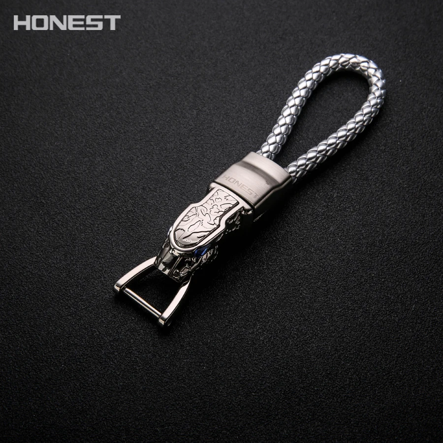 

Brand HONEST Men Key Chain Alloy Keychains Car Key Holder Ring Jewelry Bag Pendant Genuine Leather Rope Gift Keychain With Box