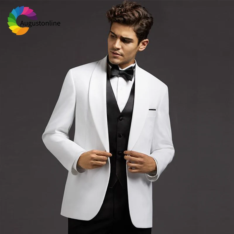 2019 Tuxedo White Men Suits Wedding Suit For Man Custom Slim Fit Groom Prom Tailor Made Costumes Best Man Traje Hombre 3 Pieces white men suits for wedding suit bridegroom custom slim fit groom prom tuxedo tailor made costumes best man traje hombre 3pieces