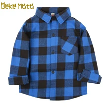 Клетчатые рубашки для мальчиков, осенняя коллекция года, хлопковая рубашка с длинными рукавами для малышей, школьная рубашка с отложным воротником для мальчиков, детская одежда
