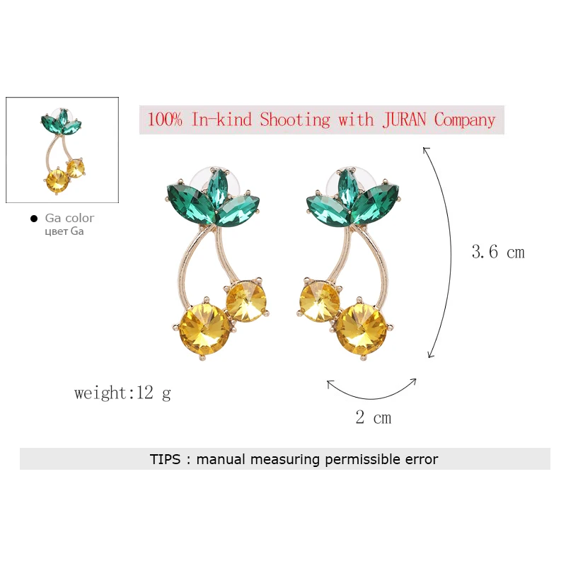 JURAN ZA вишня ананас Кристалл Висячие серьги для женщин Boho горный хрусталь массивные серьги Модные ювелирные изделия Bijoux