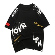 Летняя модная футболка в стиле хип-хоп, хлопковые мужские футболки с коротким рукавом и каракулями, топы, футболки