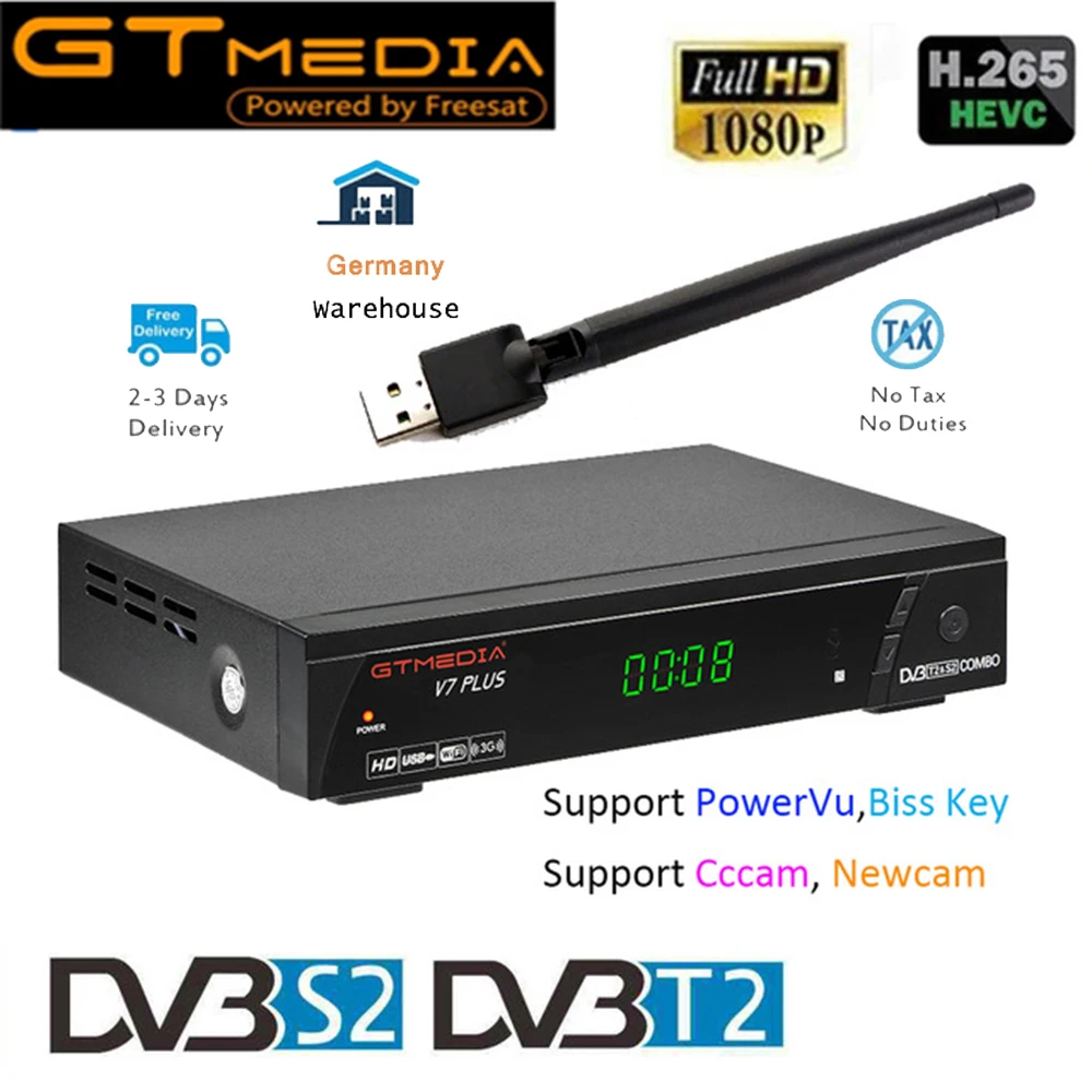 ТВ коробка DVB T2 GTmedia V7 PLUS ТВ наземный приемник DVB-S/S2+ T/T2 H.265 Поддержка HDMI телеприставка для Европы/России/Коламбия