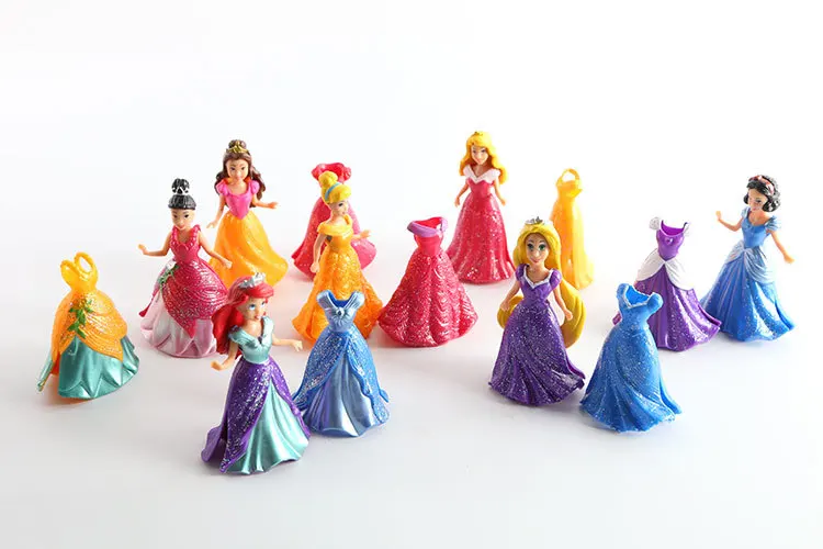 Disney 14 шт./компл. длиной 8 см, с принтом с Золушкой, снег белое платье до Съемная Куклы принцессы для девочек милые игрушки Дети украшения подарок